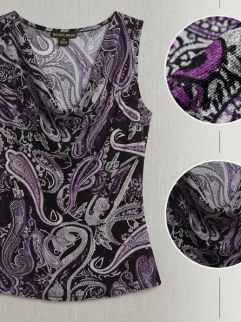 VTG 90's Beechers Brook Paisley Draped Neck Tank in Purple & Black (Sz M) Fall